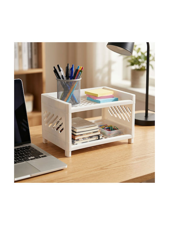 Femmit Satz 2 Arbeitsplatten Organizer 2 Ebenen Kunststoff Weiß 24x15x18cm