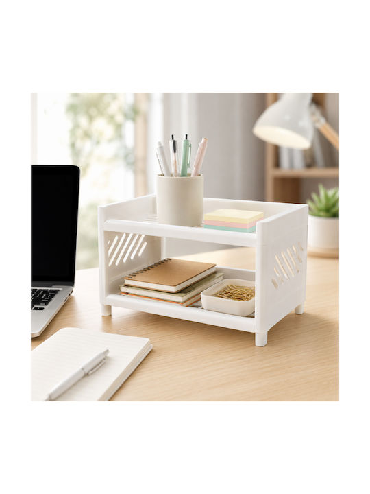 Femmit Satz 2 Arbeitsplatten Organizer 2 Ebenen Kunststoff Weiß 24x15x18cm