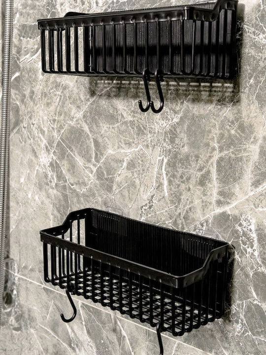 Femmit An der Wand montiert Badezimmerregal Kunststoff mit 2 Regalböden und Saugnäpfen 26x11x9cm Schwarz