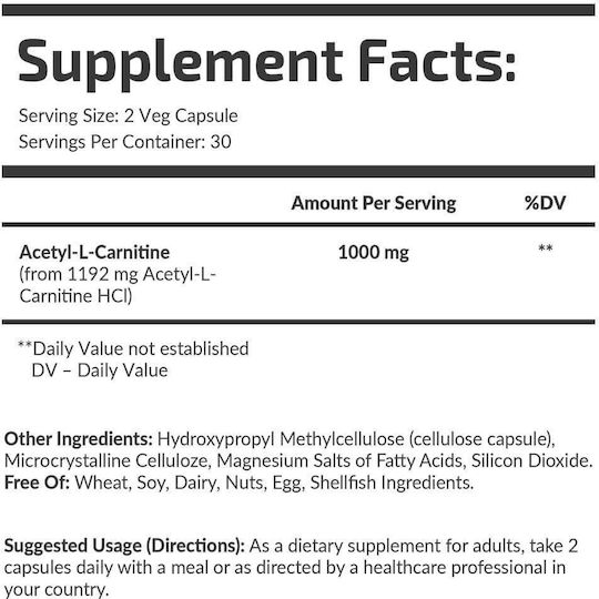 Fuel Up Acetyl L-Carnitine 500mg 60 φυτικές κάψουλες