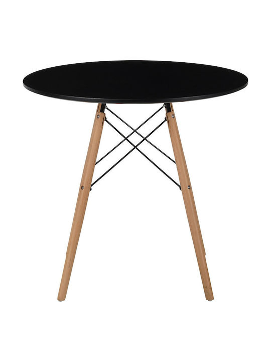 Round Kitchen Table Wooden Black 80x80x75cm