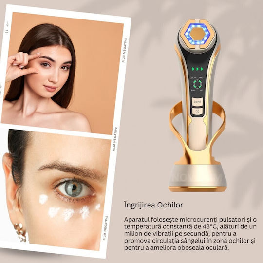 Dispozitiv Profesional 6 În 1 Pentru Tratament Facial Rejuvenare A Pielii Mr168 4 Funcții Mezoterapie Rf Led Lifting Anti Rid Ems Vibrații Microcurent Îngrijire A Porilor Masaj Facial Auriu