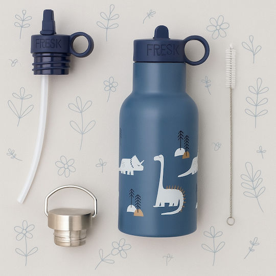 Kids Water Bottle Thermos Dinosaur Silicone with Straw Coffee 350ml