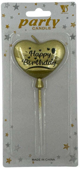 Geburtstagskerze Herz Happy Birthday 12 cm Gold