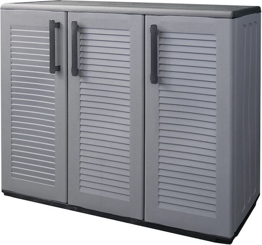 Dreitüriger Kleiderschrank Kunststoff mit Trennwand & 1 Regal Γκρι / Μαύρο 102x37x84cm
