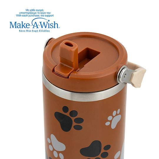 Nava "we Care" Handled Tumbler Thermos Stainless Steel 900ml Paw Prints with Straw and Handle