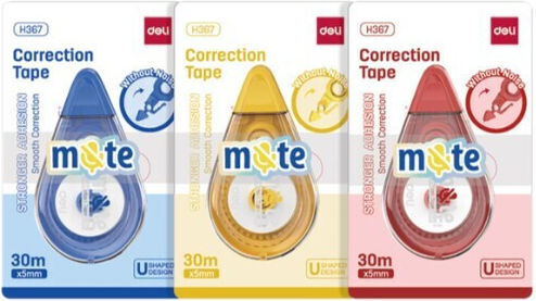 Deli Correction Tape 5 Mm X 30 M Strong Cover H367 Various Colours Random Selection