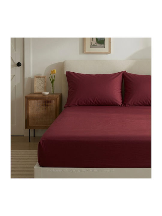 Casa Colori Sheet Double with Elastic 140x200+30cm. Bordeaux Bordeaux