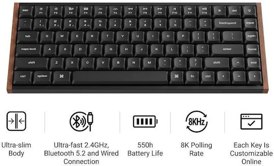 Keychron K3 Ultra QMK 8K K3U-H3 Wireless Gaming Mechanical Keyboard 75% with RGB Lighting (English US) Brown