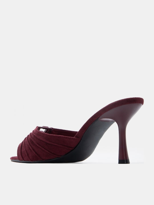 Suede Damen Pantoletten mit Hoch Absatz in Burgundischer Farbe