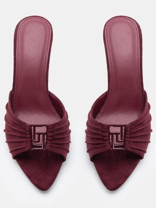 Suede Damen Pantoletten mit Hoch Absatz in Burgundischer Farbe