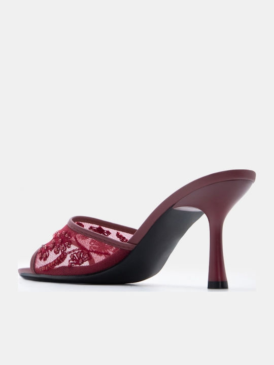 Mules With High Heel In Burgundy Colour