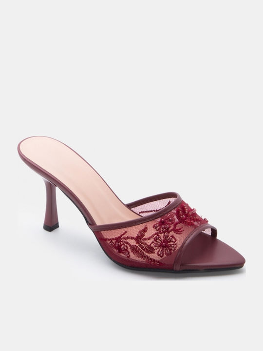 Mules With High Heel In Burgundy Colour