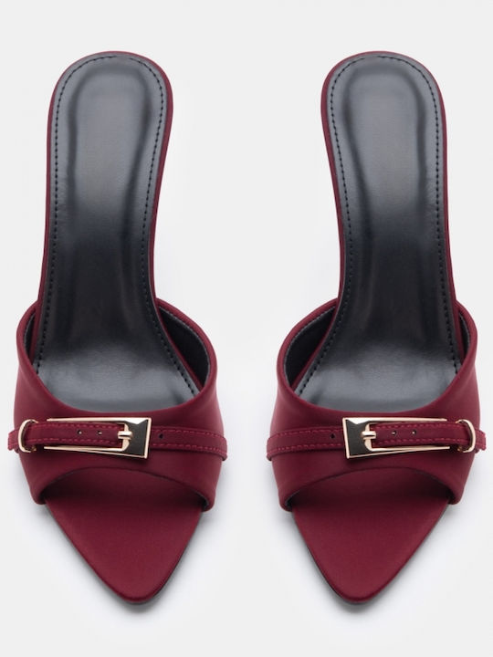 Satin Mules With High Heel In Burgundy Colour