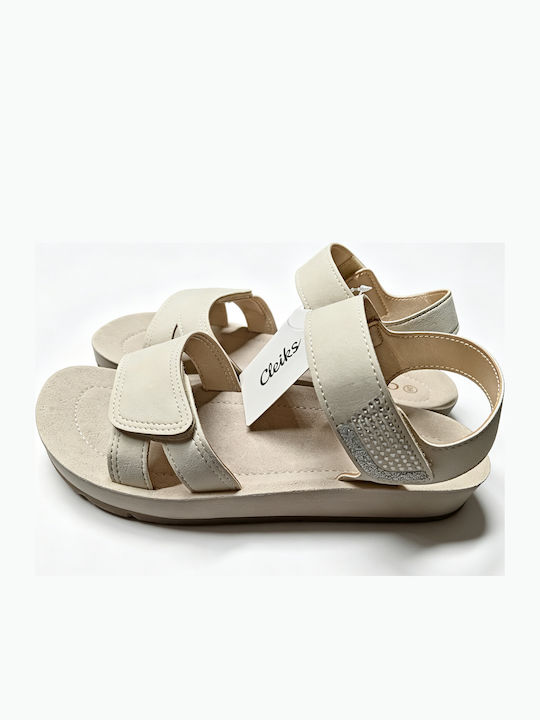 Damen Flache Sandalen Beige