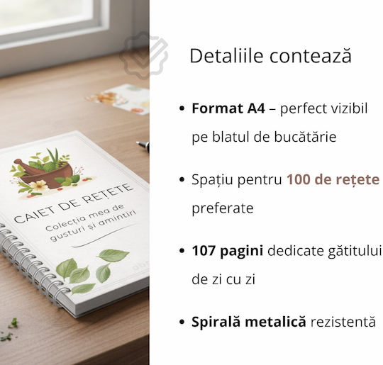 Caiet Spiral A4 Caietul De Rețete 53 Foi Albe