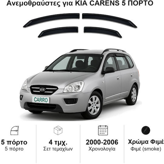 Heko Set of Windbreakers Front and Rear Car Dark Fime for Kia Carens 4pcs