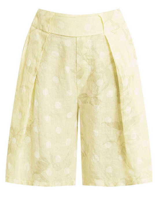 Celestino Women's Linen Polka Dot Shorts Yellow