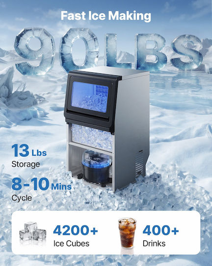 Vevor Παγομηχανή με Ημερήσια Παραγωγή 41kg & Χωρητικότητα 6kg