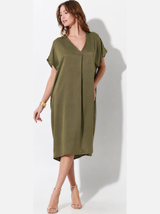 Sommer Midi Hemdkleid in Olivgrün