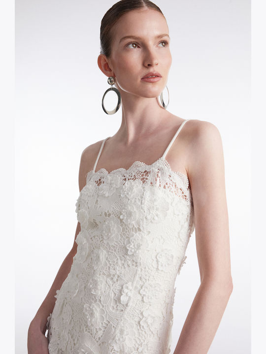 Summer Midi Evening Slip Dress with Lace White