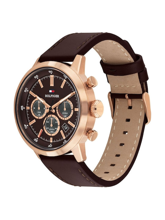 Tommy Hilfiger Kent Ceas Bărbătesc 43mm Cu Baterie Și Curea Din Piele Maro