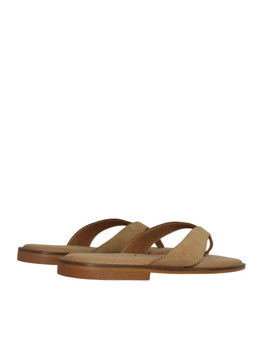 Leder Flache Sandalen Für Damen Beige