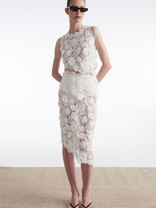 Women's Blouse with Lace Floral White