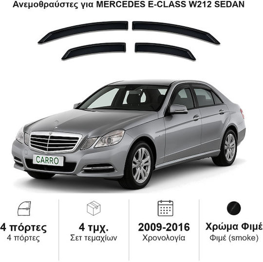 Heko Set of Windbreakers Front and Rear Car Dark Fime for Mercedes-Benz E Class 4pcs