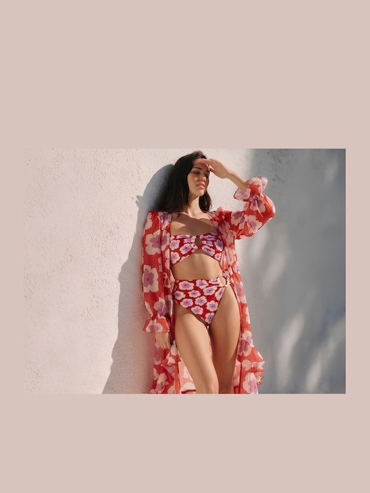 Set Bikini Hohe Taille Blumen Bikini