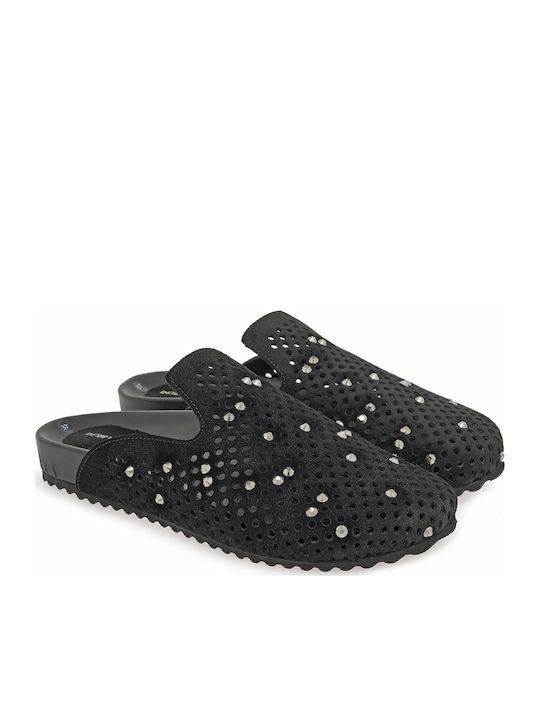 Flat Leather Mules In Black Colour