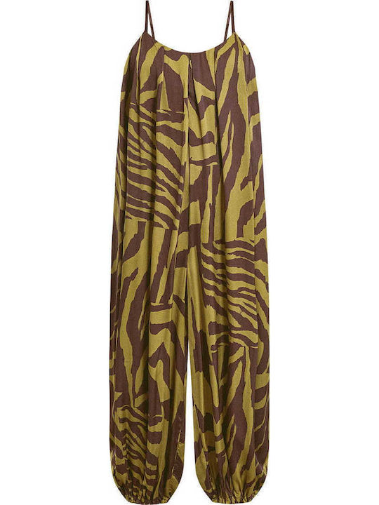 Celestino Едноделна Дамска Форма Сатен Animal Print Loose Fit Маслиненозеленa