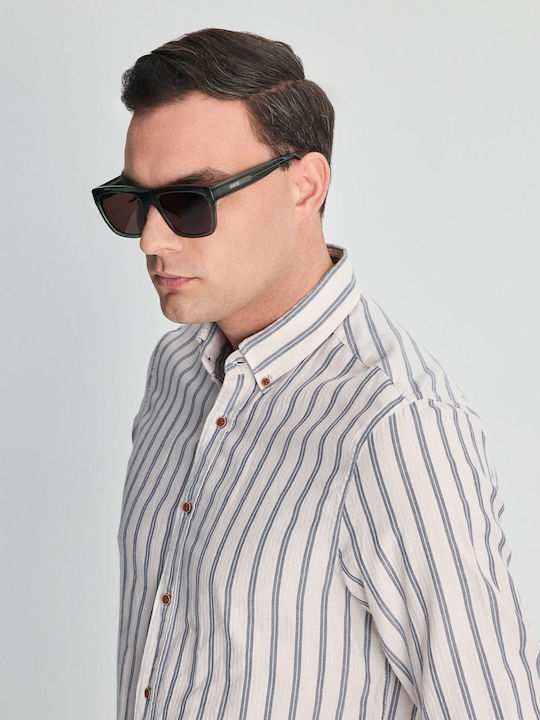 Faos Men's Sunglasses With Green Horn-Rimmed Frame And Green Lens 489387