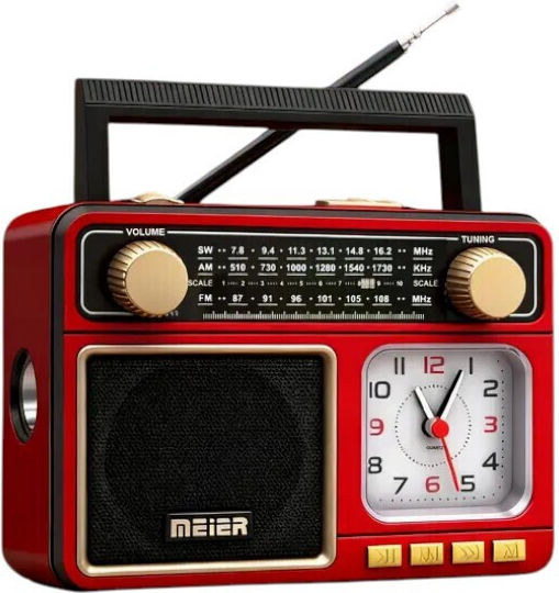 PR-1041 Retro Tabletop Radio Rechargeable with Bluetooth and USB Red