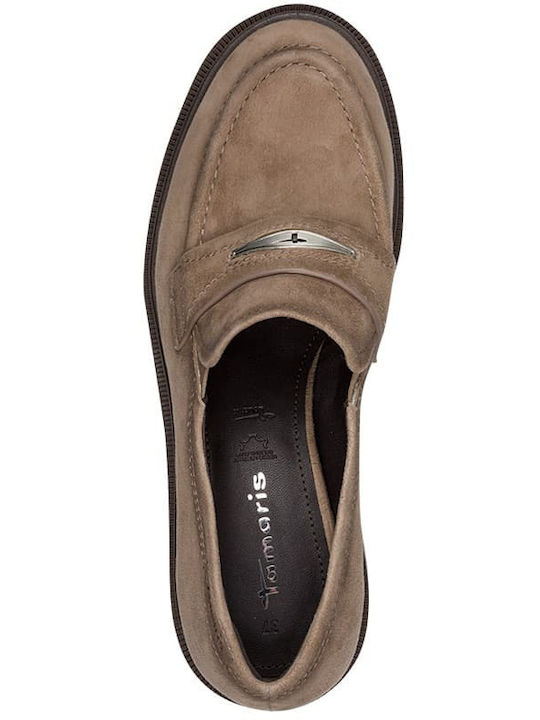 Δερμάτινα Γυναικεία Loafers σε Μπεζ Χρώμα