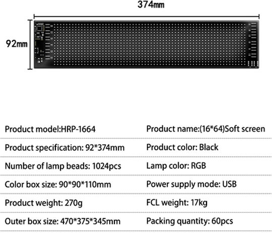 GloboStar Плъзгаща се LED табела Едностранна Водоустойчива 64x16cm RGB