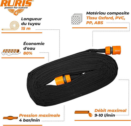 Ruris 1215pc – Furtun Udare Textil Plat 15 M 1/2" Oxford 210d 9-10 L Min Conectori Incluși