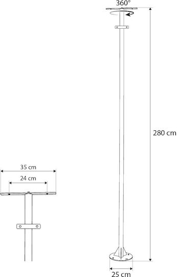 Globostar Helios-280 Glb-000-0003 Galvanized Metal Lighting Pole for Outdoor Solar Spotlight Ral 7016 Anthracite Grey M35 × W25 × H280cm Glb-000-0003