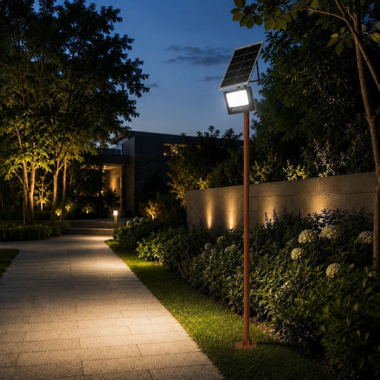 Globostar Helios-280 Glb-000-0005 Metal Galvanized Lighting Pole Solar Outdoor Spotlight RAL 8004 Corten Brown Matte W35 × D25 × H280cm Glb-000-0005