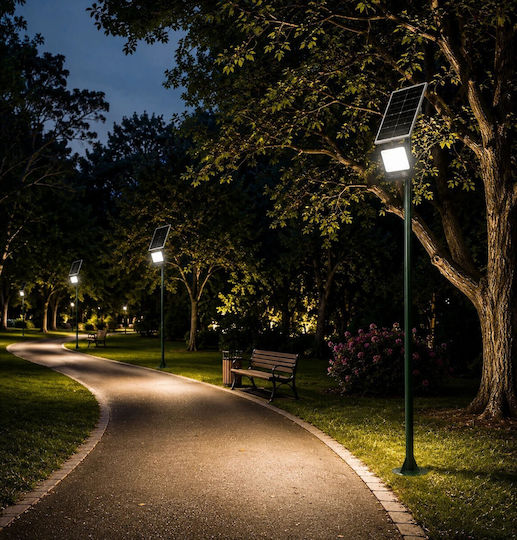 Globostar Helios-280 Glb-000-0006 Metal Galvanized Lighting Pole Solar Outdoor Floodlight RAL 6009 Cypress Matte M35 × W25 × H280cm Glb-000-0006