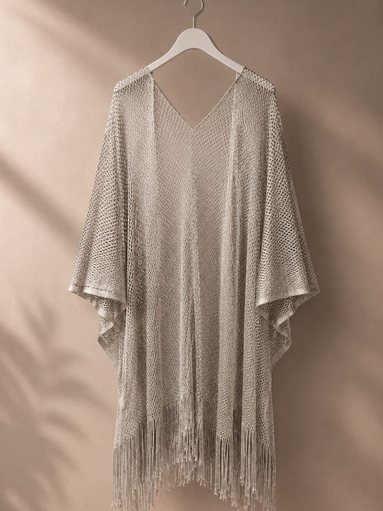 Lange Damen-Gestrickter Kimono Silber