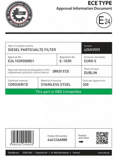 SKV Φίλτρο DPF για Subaru