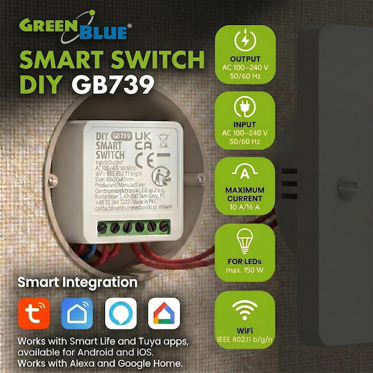 Green Blue Smart Switch Wi-Fi 16A GB739