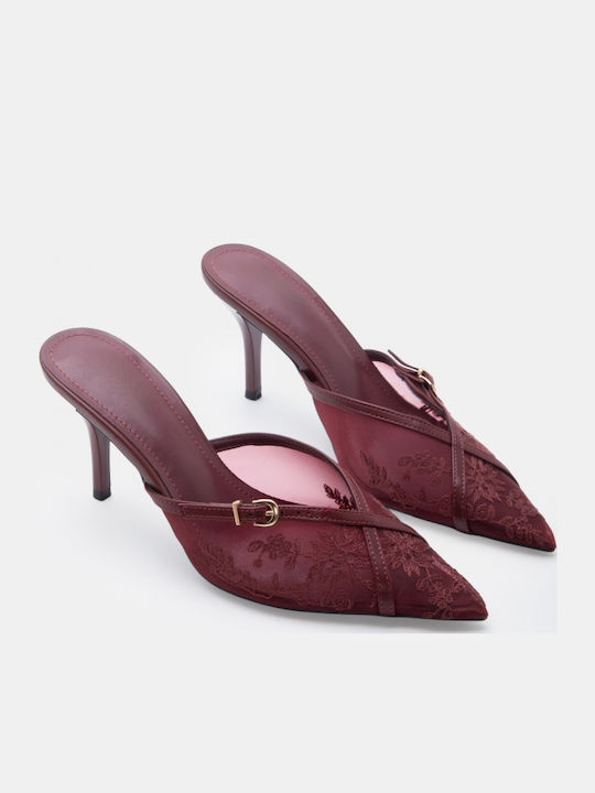 Mules With High Heel In Burgundy Colour