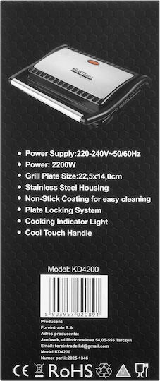 Kraft & Dele Τοστιέρα Γκριλιέρα 2400W Γκρι