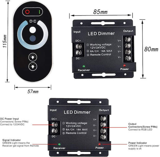 Vencore 6613-10007 Single Color Dimmer 12-24V 216-432W RF Remote Wireless Single Color Dimmer RF Controller 12 Volt 216 Watt & 24 Volt 432 Watt Maximum Load 6613-10007