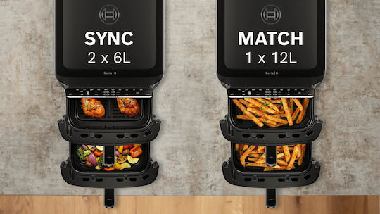 Bosch Series 6 Mafd661b4 Air Fryer με Διπλό Αποσπώμενο Κάδο 12lt Μαύρο