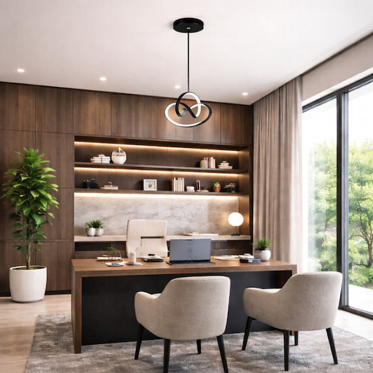 VenCore Black LED Pendant Ceiling Light with Adjustable Warm to Cool White Light 25x25x32cm