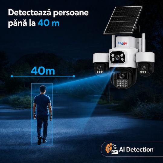 Taggo TAGGO-PRO-Q50-1PANOU IP Cameră de Supraveghere 4G 15MP Impermeabilă cu Baterie cu Comunicare Bidirecțională și Obiectiv 1.6mm