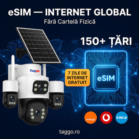 Taggo TAGGO-PRO-Q50-1PANOU IP Cameră de Supraveghere 4G 15MP Impermeabilă cu Baterie cu Comunicare Bidirecțională și Obiectiv 1.6mm